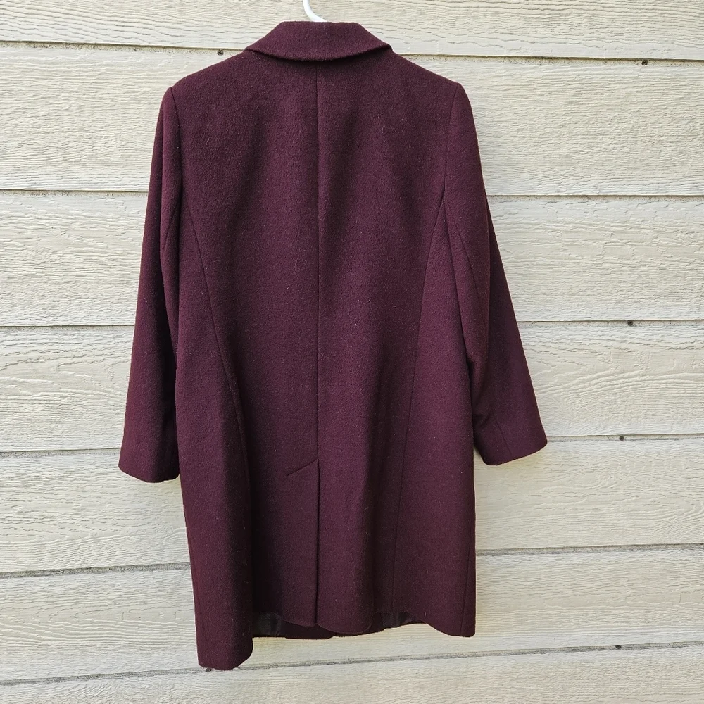 LRL Ralph Lauren wool blend single breasted mid-length coat burgundy size 8 - Picture 2 of 8